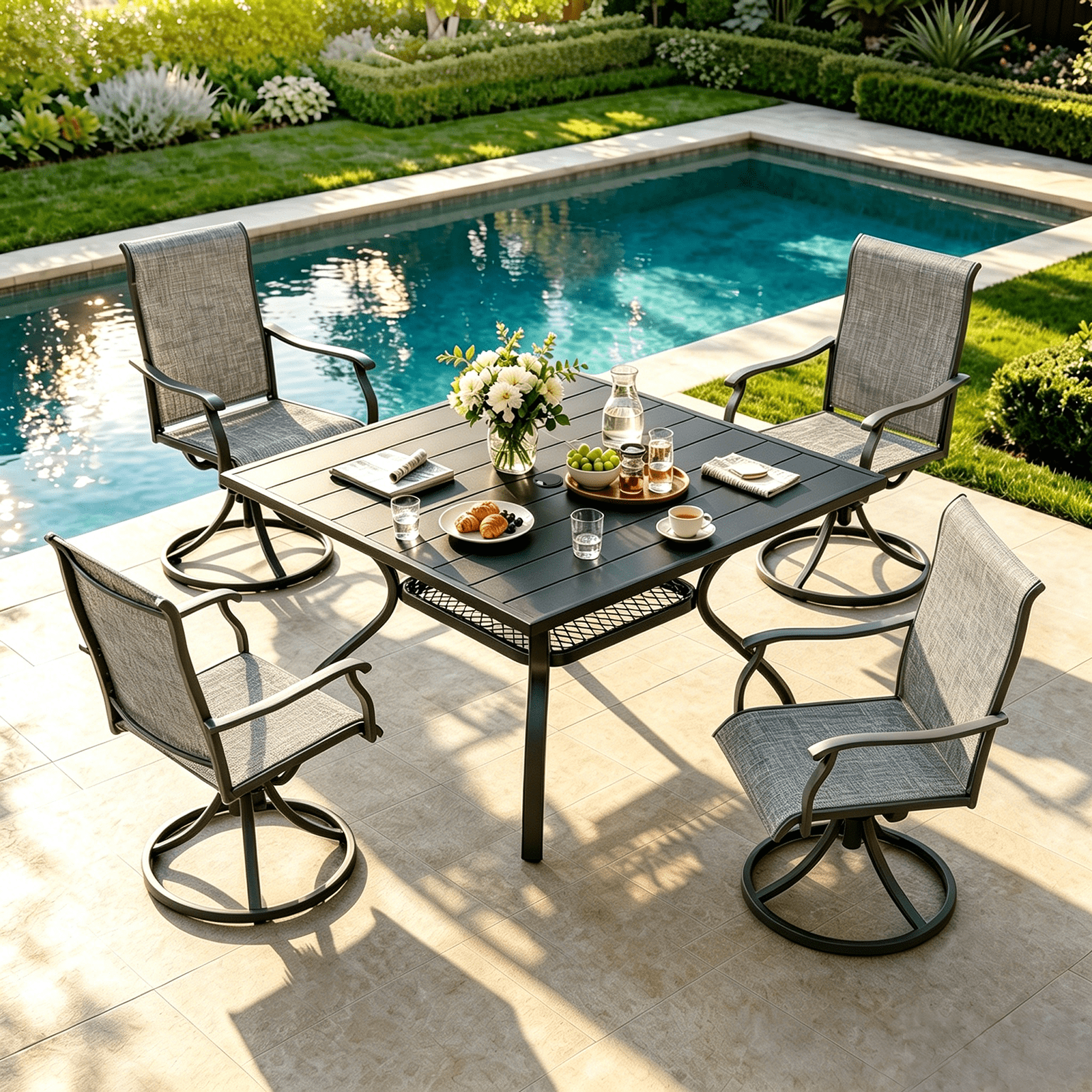 MEOOEM 360° Swivel Outdoor Patio Chairs Set of 2, Grey Textilene Fabric & Metal Frame Patio Swivel Rocker Chairs 450LBS for Outside, Porch, Lawn