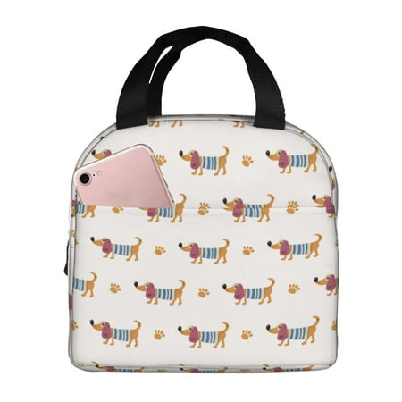 Insulated Lunch Bag for Women Men - Yellow Dachshund Dog Puppy Leakproof Cooler Lunch Box for Women Men  Lunch Tote Bags for Work School Picnic Travel