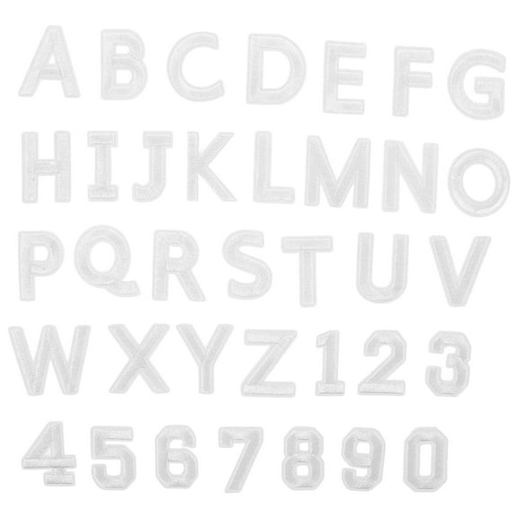 FRCOLOR 72pcs Letter Number Iron on Patches Alphabet Sew on Appliques with A-Z Letter 0-9 Number Badge Decorate Repair Patches for Jeans Shirts Hats Shoes Bag Supplies White