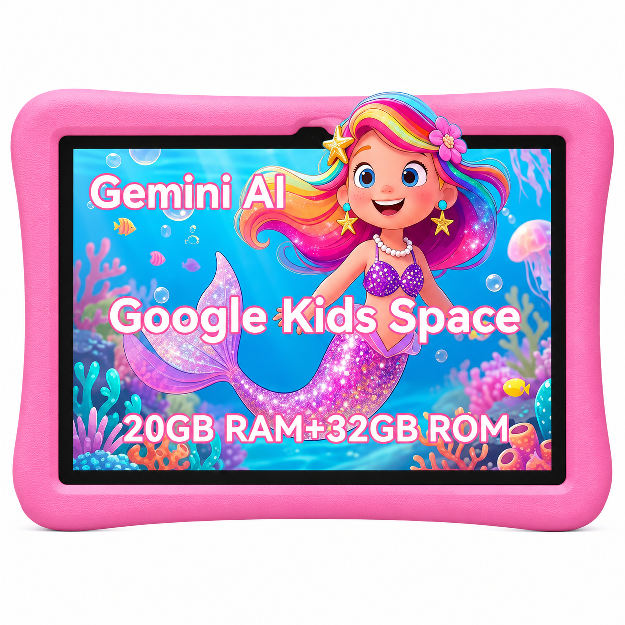 10.1" Kids Tablet, Android 16, 20GB RAM, 32GB Storage, WiFi 6, 6000mAh Battery, Parental Controls, Shockproof EVA Case, Pink