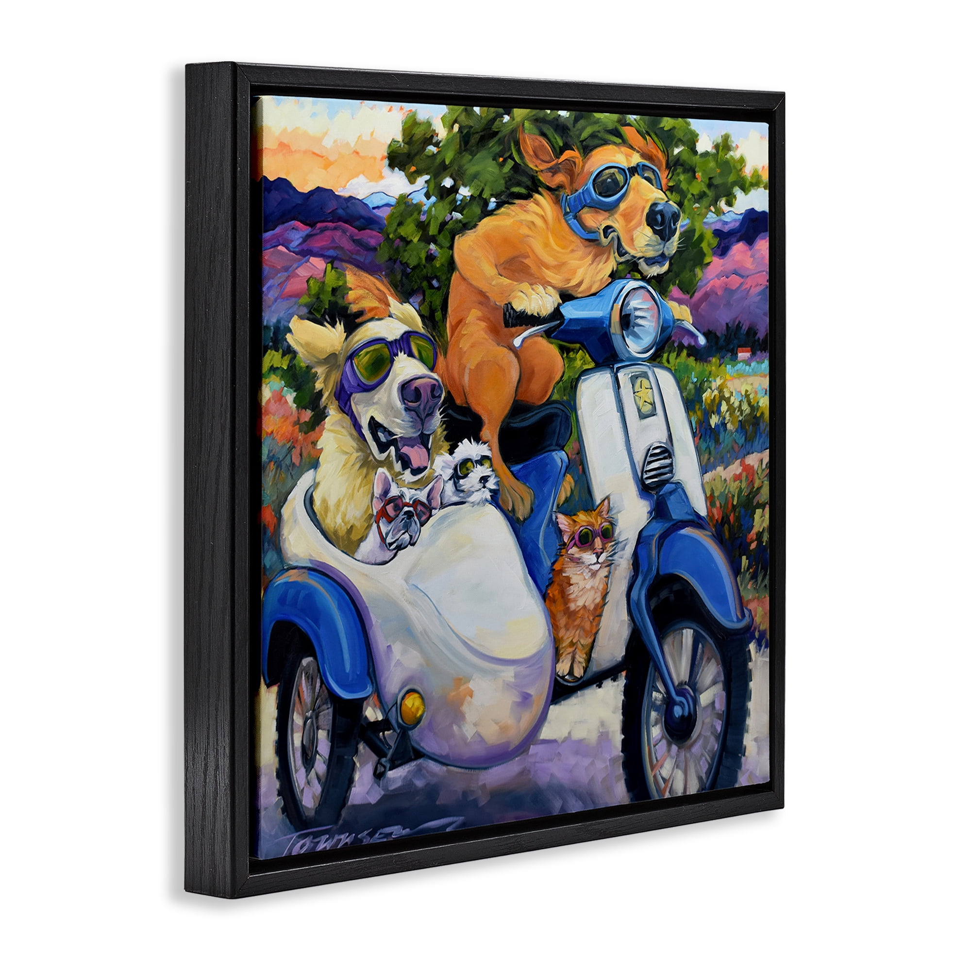 Stupell Industries All Doggled Up Sidecar Black Framed Floater Canvas Wall Art, design by CR Townsend