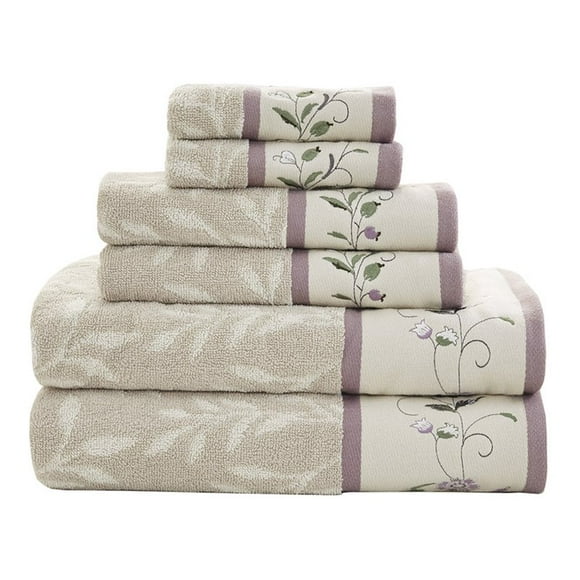 Madison Park 6-Piece Jacquard Traditional Cotton Embroidered Towel Set in Purple