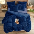 thumbnail image 3 of BLEUM CADE Luxury Fluffy Fuzzy King Bedding Comforter Set,4 Pieces Shaggy Duvet Cover Set,Furry Plush Velvet Comforter Cover with Zip Closure,King,Navy Blue, 3 of 8