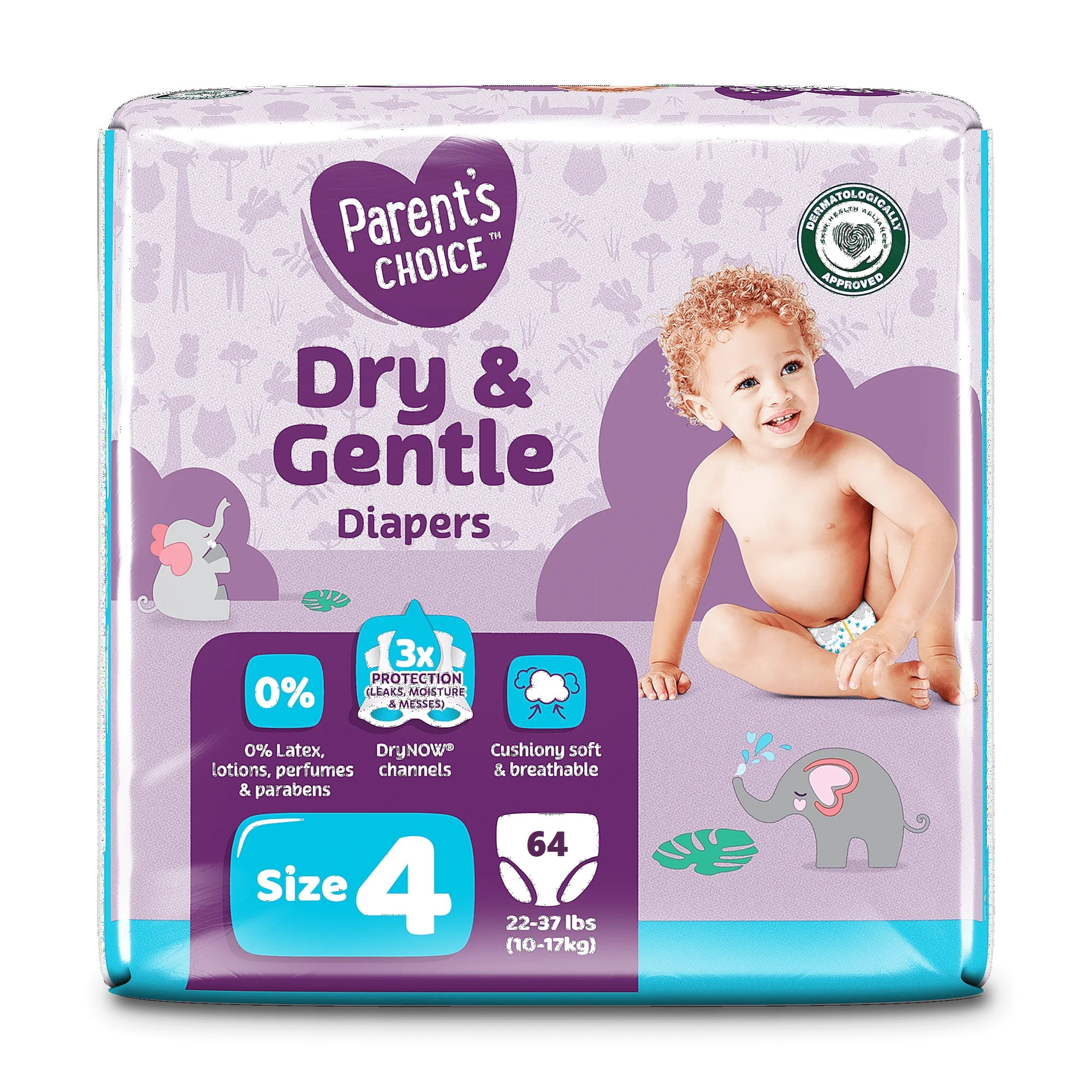Dry & Gentle Diapers Size 4, 64 Count (Select for More Options)
