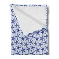 thumbnail image 2 of Nautical Soft Flannel Fleece Blanket, Various Types of Sea Starfishes on Pastel Toned Stripes Underwater Art, Cozy Plush for Indoor and Outdoor Use, 50" x 60", White Indigo Ceil Blue, by Ambesonne, 2 of 5