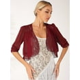 thumbnail image 4 of LiiYii Women's Summer Cardigans Cropped Bolero Shrugs Shawl Tops Open Front Cape Cover Up For Wedding Evening Dress Burgundy S, 4 of 7