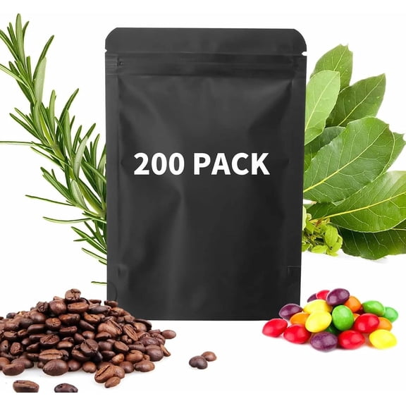 200 Pieces Resealable Mylar Bags(3.3x5.1 inch, Matte Black), Stand Up Zipper Lock Aluminum Foil Bag - Packaging for Small Businesses, Packaging Bags for Food/Nuts Storage