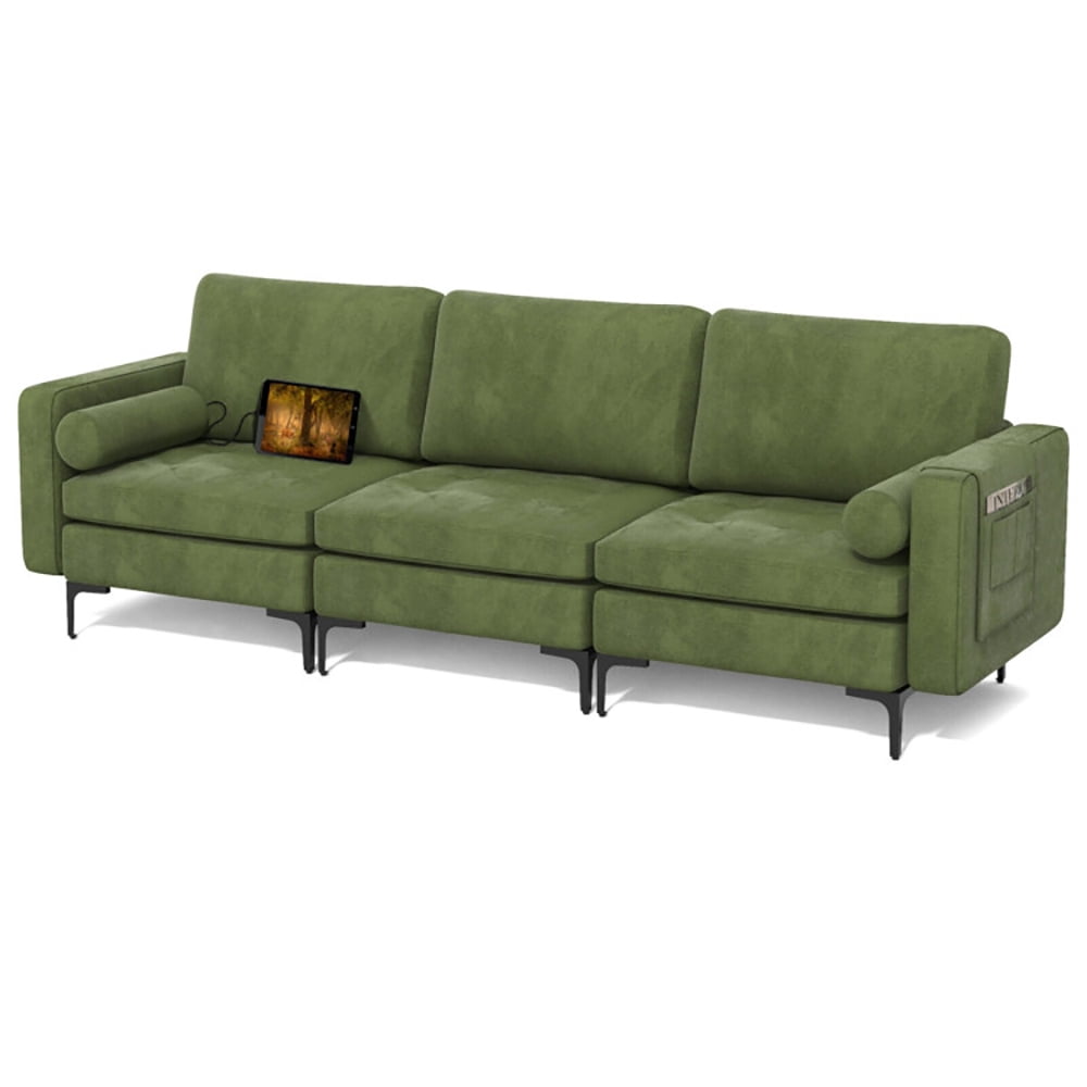 Finihen Sectional Sofa Couch, Sofa Bed, 3-Seat Sofa Sectional with Side Storage Pocket and Metal Leg, for Living Room, Army Green Finihen Sectional Sofa Couch, Sofa Bed, 3-Seat Sofa Sectional with Side Storage Pocket and Metal Leg, for Living Room, Army Green