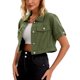 thumbnail image 4 of Chaqueta de mezclilla recortada de manga corta con botones y deshilachada para mujer INSPIRE CHIC en verde militar talla L, 4 of 6