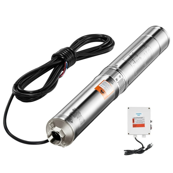 KFFKFF Deep Well Submersible Pump, 1 HP Output Power, 115V, 31.7 GPM Flow 207 ft Head, with 32.81 ft Cord External Control Box, Stainless Steel Water Pump
