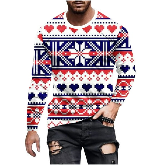 Honeeladyy Men's 3D Print T-Shirts Christmas Print Tee Long Sleeve Round Neck Pullover Tops #Dl-Multicolor-XXL