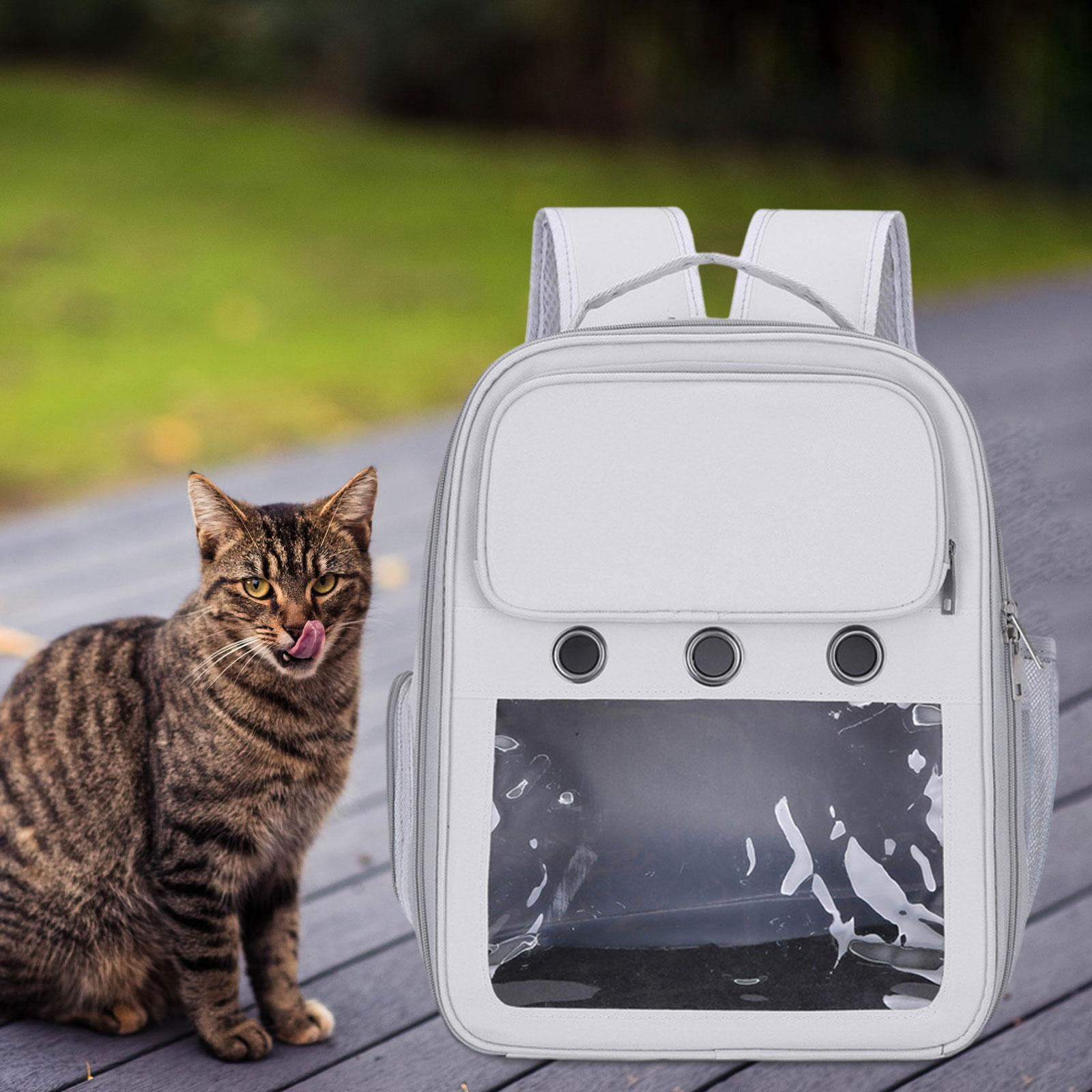 Cat Backpack Carrier Pet Hiking Backpack for Small Medium Dogs Cats Oxford Cloth Clear Window Carrying Bag for Camping Travel Gray