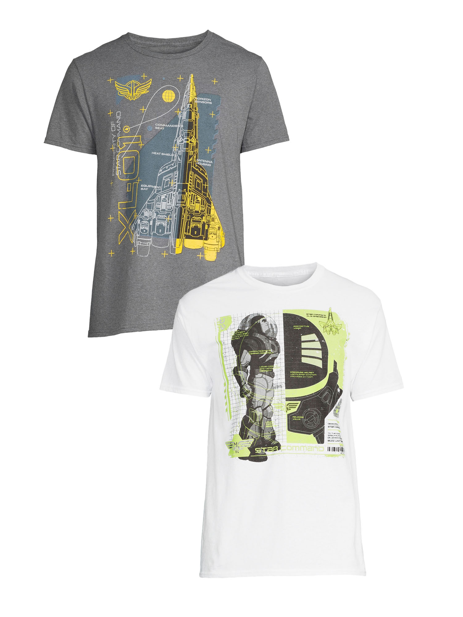 Lightyear Men’s Buzz Schematic Men's Short Sleeve Graphic Tee Bundle, 2-Pack