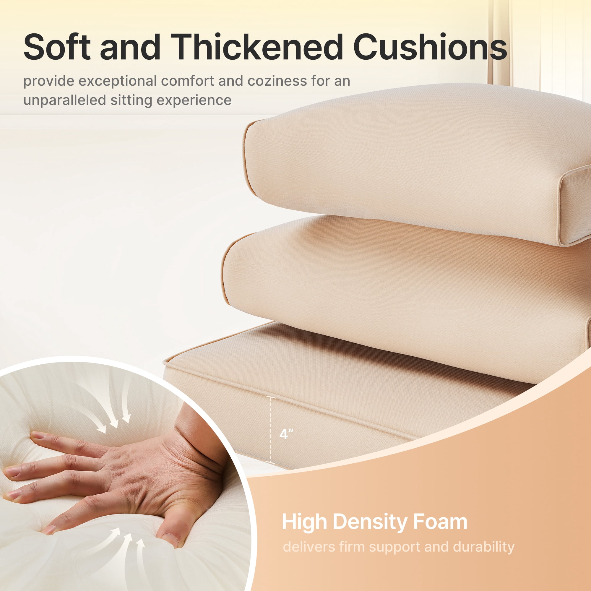 SUNCOZE 14-Piece Outdoor Patio Cushions Set for 6-Seat Sectional Sofa, 25.6" x 25.6" Replacement Couch Cushions, 4-Inch Thick Anti-Slip Garden Furniture Cushions, Khaki