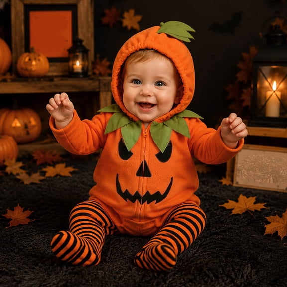 LvhaoGJOB Halloween Pumpkin Romper - One-Eyed Monster Hooded for Baby