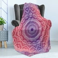 thumbnail image 4 of Pink and Purple Soft Flannel Fleece Throw Blanket, Vintage Art in Mandala Print Ombre Myriad Realms Geometry Design, Cozy Plush for Indoor and Outdoor Use, 60" x 80", Violet Hot Pink, by Ambesonne, 4 of 5