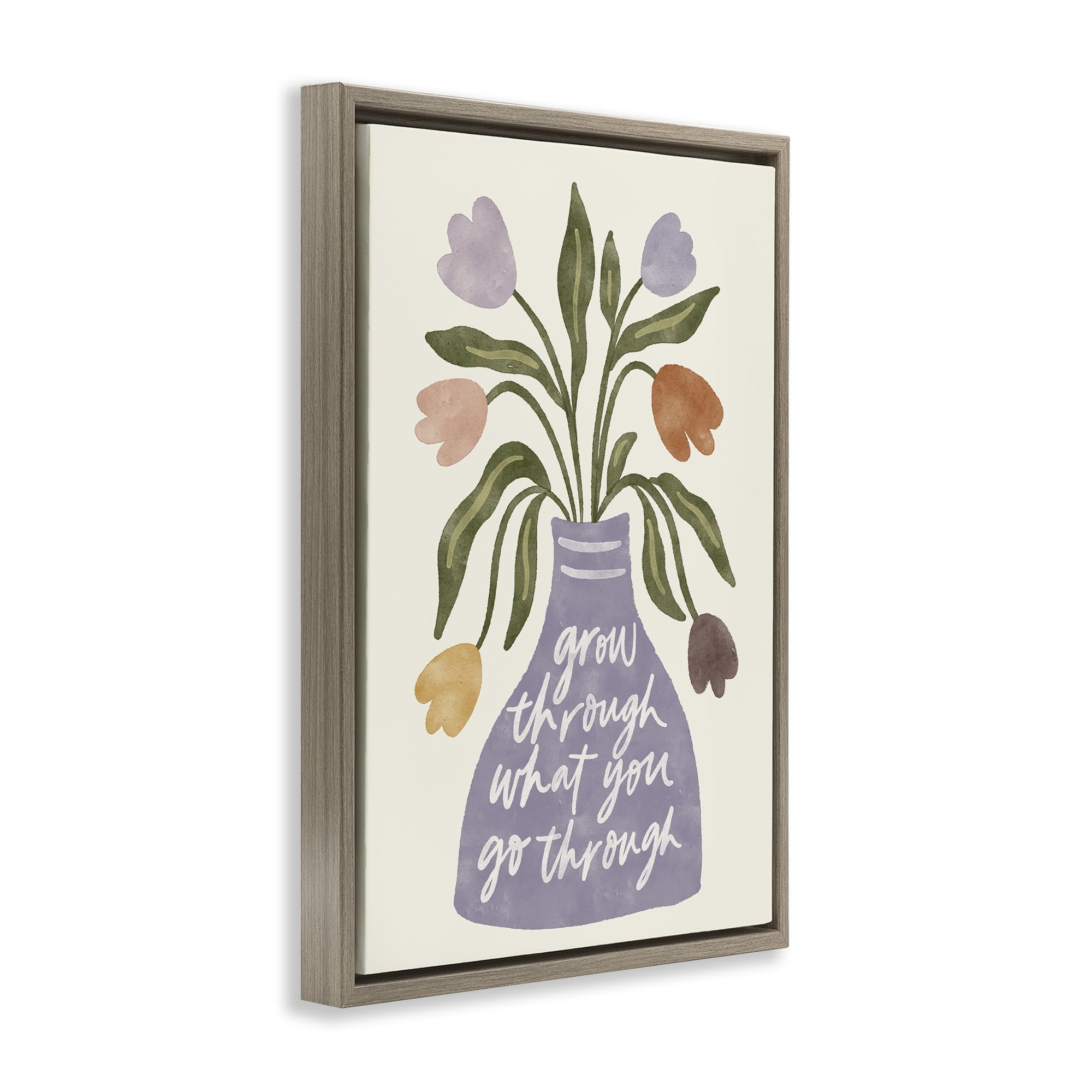 Stupell Industries What You Go Through Flowers Plants & Flowers Painting Brown Floater Framed Canvas Art Print Wall Art, 17 x 25