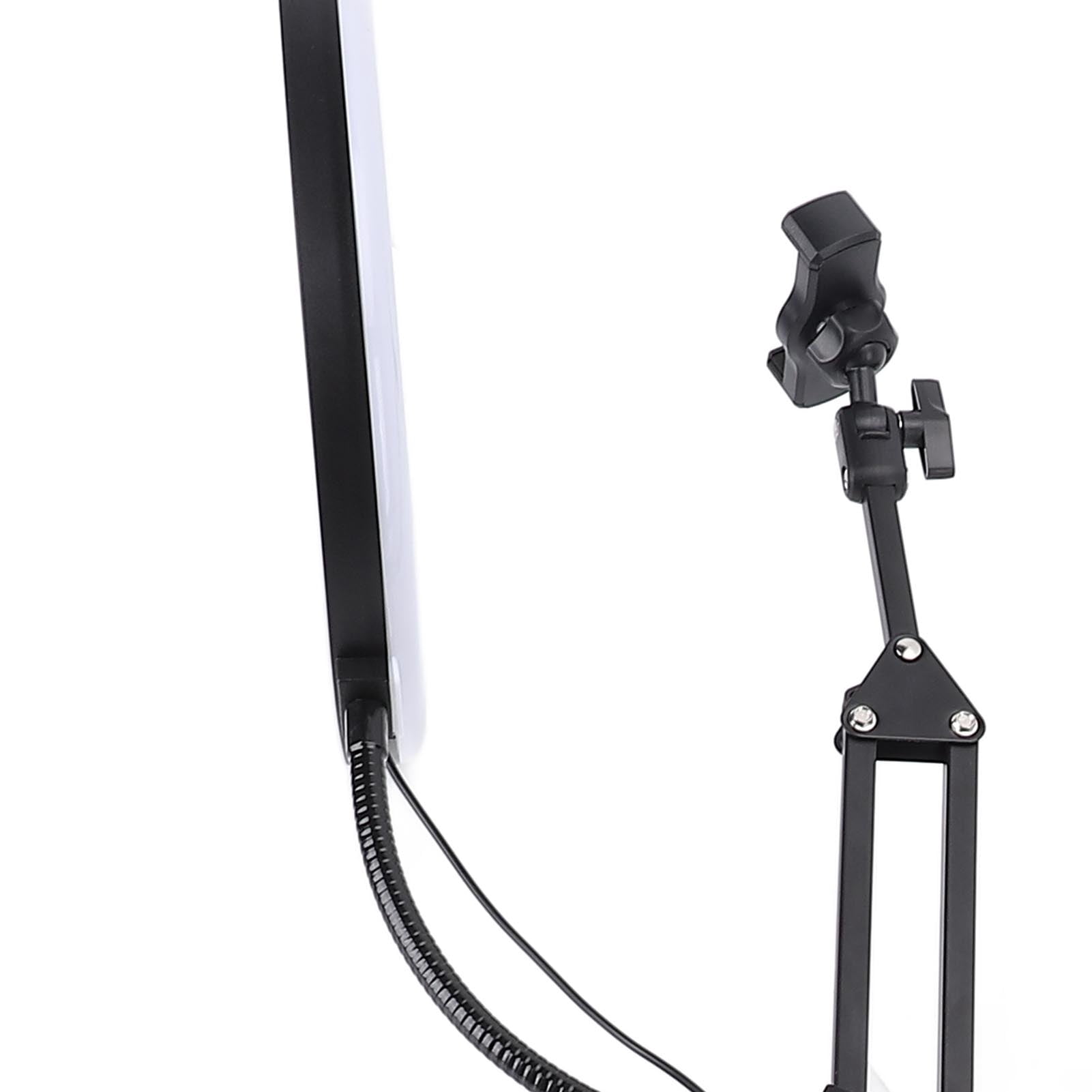 Riousery Clamp Ring Light Over Head Desktop Stand with Phone Holder Dimmable LED for Live Streaming Makeup Crafting Video Recording Max 4.5cm Thickness 14.96 inches / 38 cm Arm