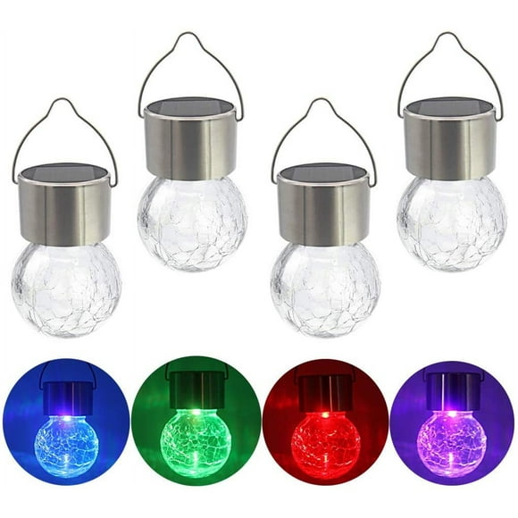 shiyou-4 Pack Hanging Solar Lights, Multi-Color Outdoor LED Cracked Glass Hanging Ball Lights, Waterproof, Portable, Color Changing