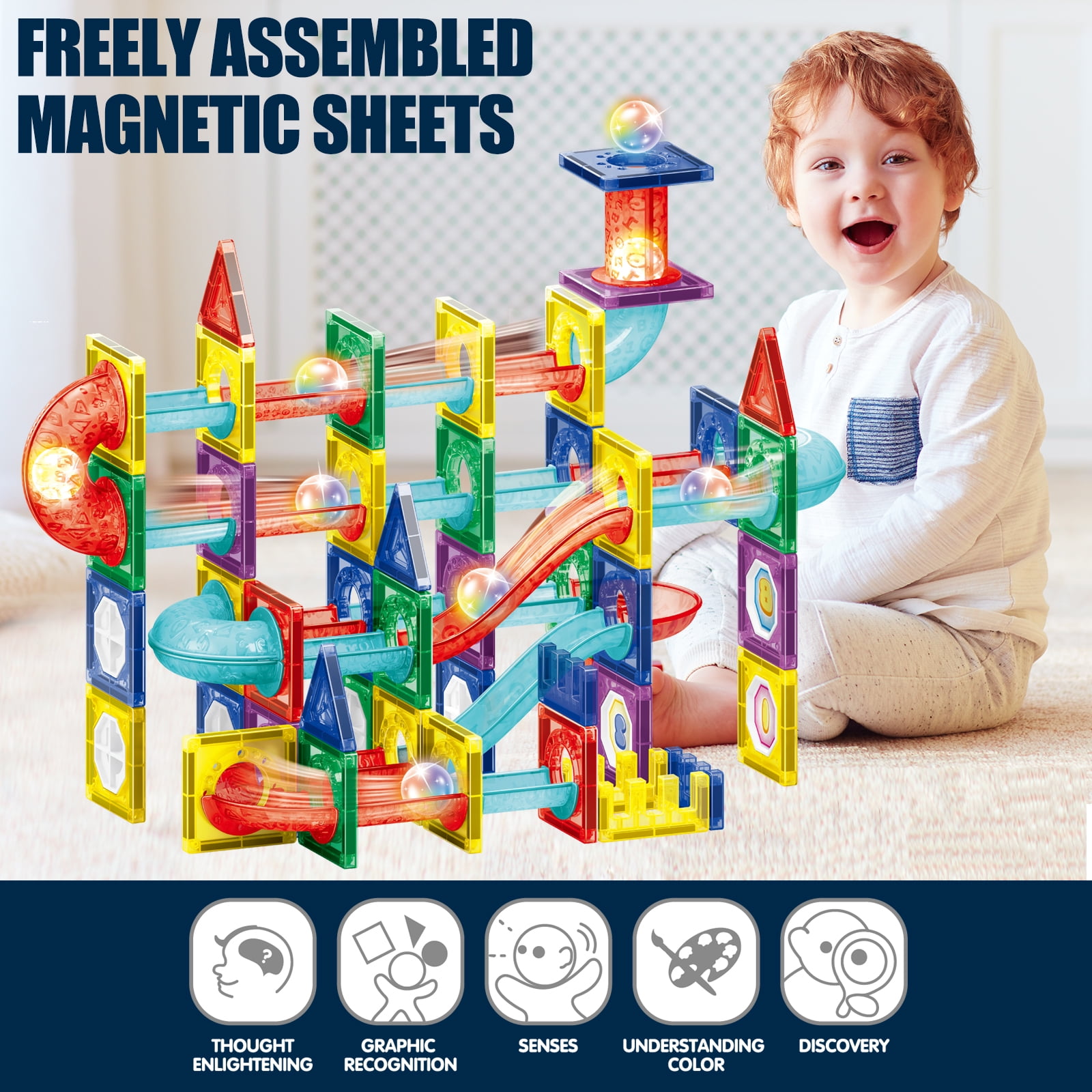 NETNEW 105 PCS 3D Clear Light Magnetic Tiles Building Blocks Toys