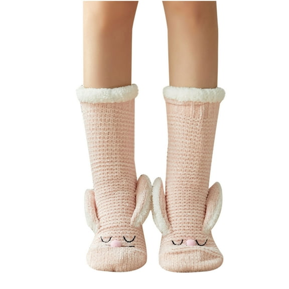 Honeeladyy Socks for Women,Woman's Girls Winter Rabbit Ears Thicken Warm Non-slip Combed Tube Socks Floor Middle Sox