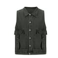 thumbnail image 4 of VBTAPA Men's Denim Vest Sleeveless Cargo Jacket Vintage Casual Jean Vest Hipster Streetwear Tops Green XXL, 4 of 6