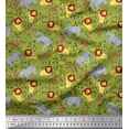 thumbnail image 1 of Soimoi Green Silk Fabric Lion,Giraffe & Elephant Kids Printed Fabric 1 Yard 42 Inch Wide, 1 of 1