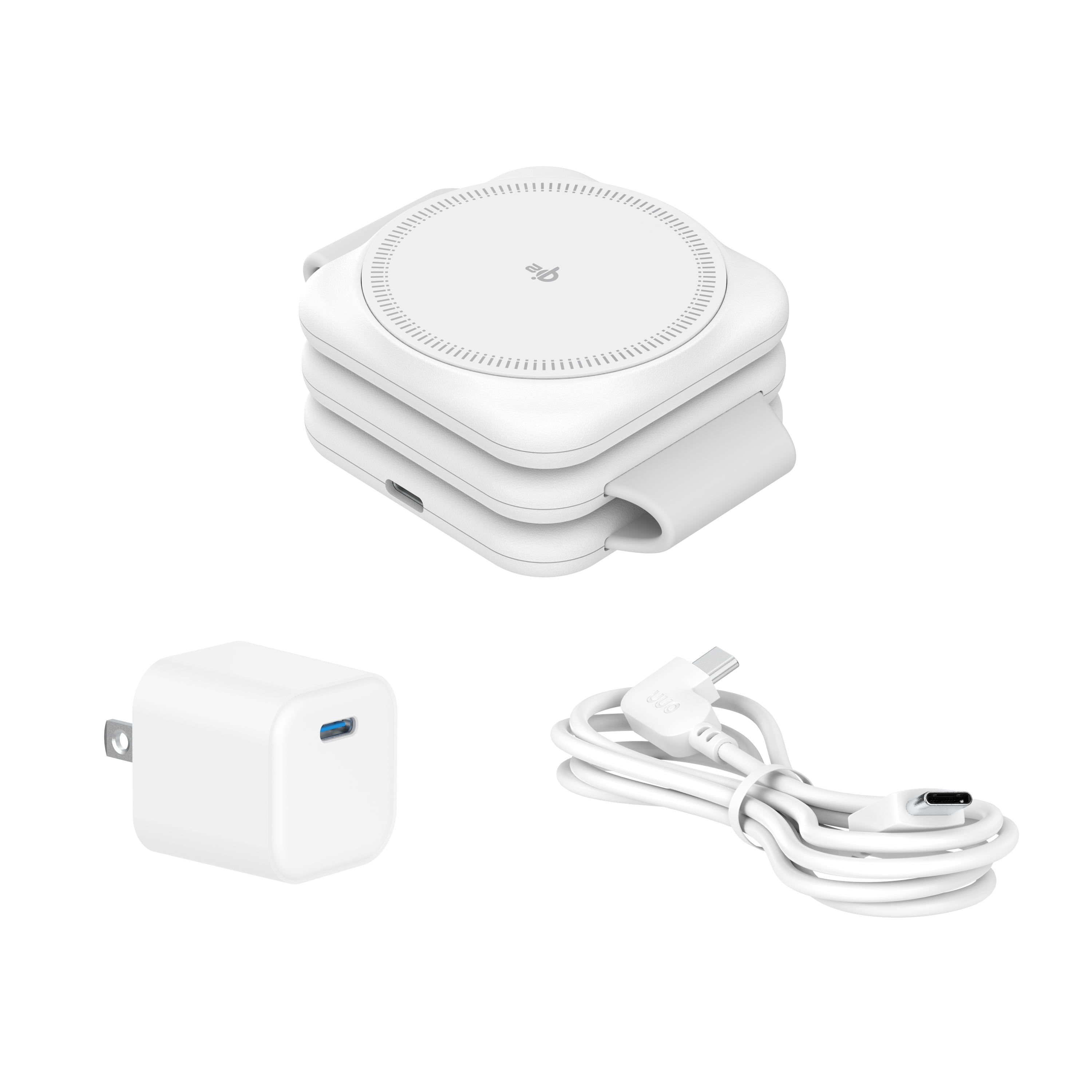 onn 3-in-1 Wireless Charging pad– Foldable Design with Wall Adapter & Cable, White – Compatible with iPhone 17/16/15/14/13/12, Apple Watch, AirPods and other Qi enabled devices