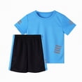 thumbnail image 2 of TOWED22 Baby Toddler Boy Clothes Casual Letter Short Sleeve Crewneck T Shirt and Drawstring Track Shorts Color Block Set(Blue,12-13 Y), 2 of 7