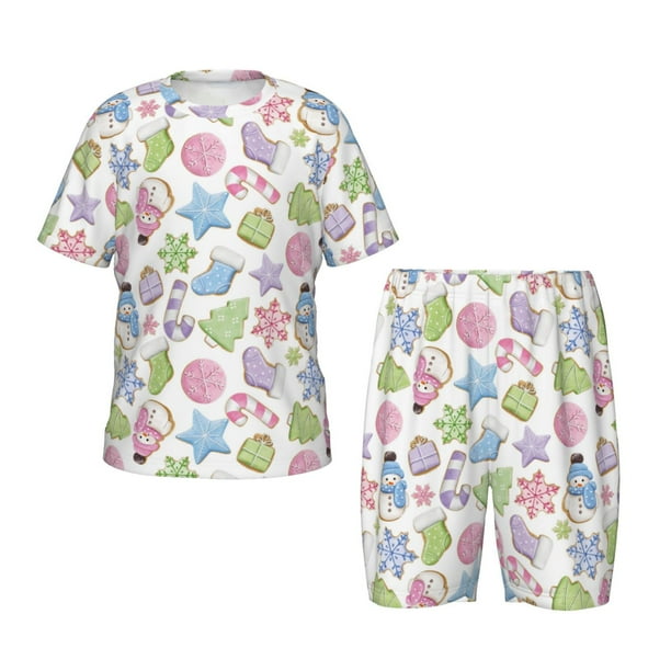 Balery Pastel Christmas Cookies Conjunto de Pijama Infantil de Manga Corta con Estampado – Ropa de Dormir de Algodón Suave-3X-Large