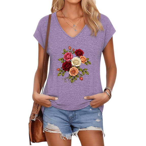 UNISHE Women's Rose Bouquet Graphic T-Shirt Romantic Botanical flower Print Everyday Top