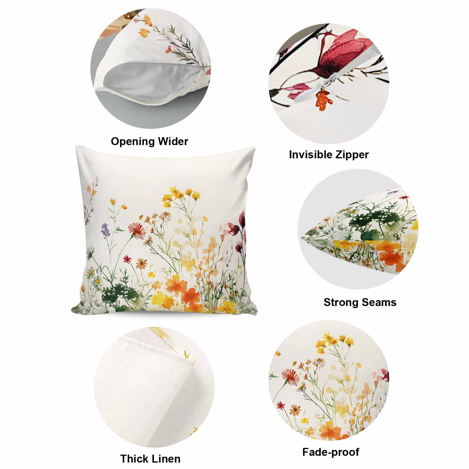 Pillow Covers 26x26 Inch, Beige Floral Spring Linen Pillowcase with Invisible Zipper, Vintage Farmhouse Flowers Decorative Throw Pillow Covers Cushion Case for Couch Sofa Bed Living Room