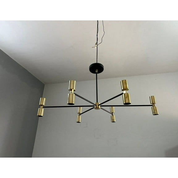 Beautiful 6 Arm 12 Light Brass Hand Crafted Sputnik Chandelier - Modern Mid Century Cahndelier