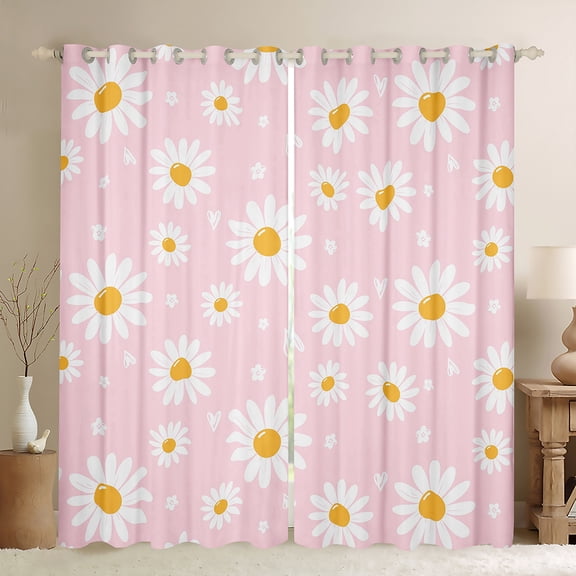 Homewish Girly Pink Cartoon Black Out Curtains, Groovy Daisy Floral Curtains Pack of 2 (42x63 Each), Teens Kids Girls Bedroom Curtains, Black Out Curtains Room Decor