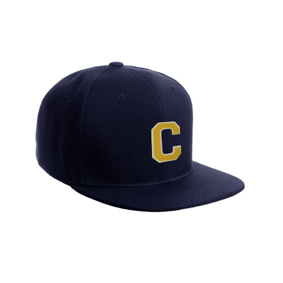 Classic Snapback Hat Custom A to Z Initial Letters, Navy Cap White Gold