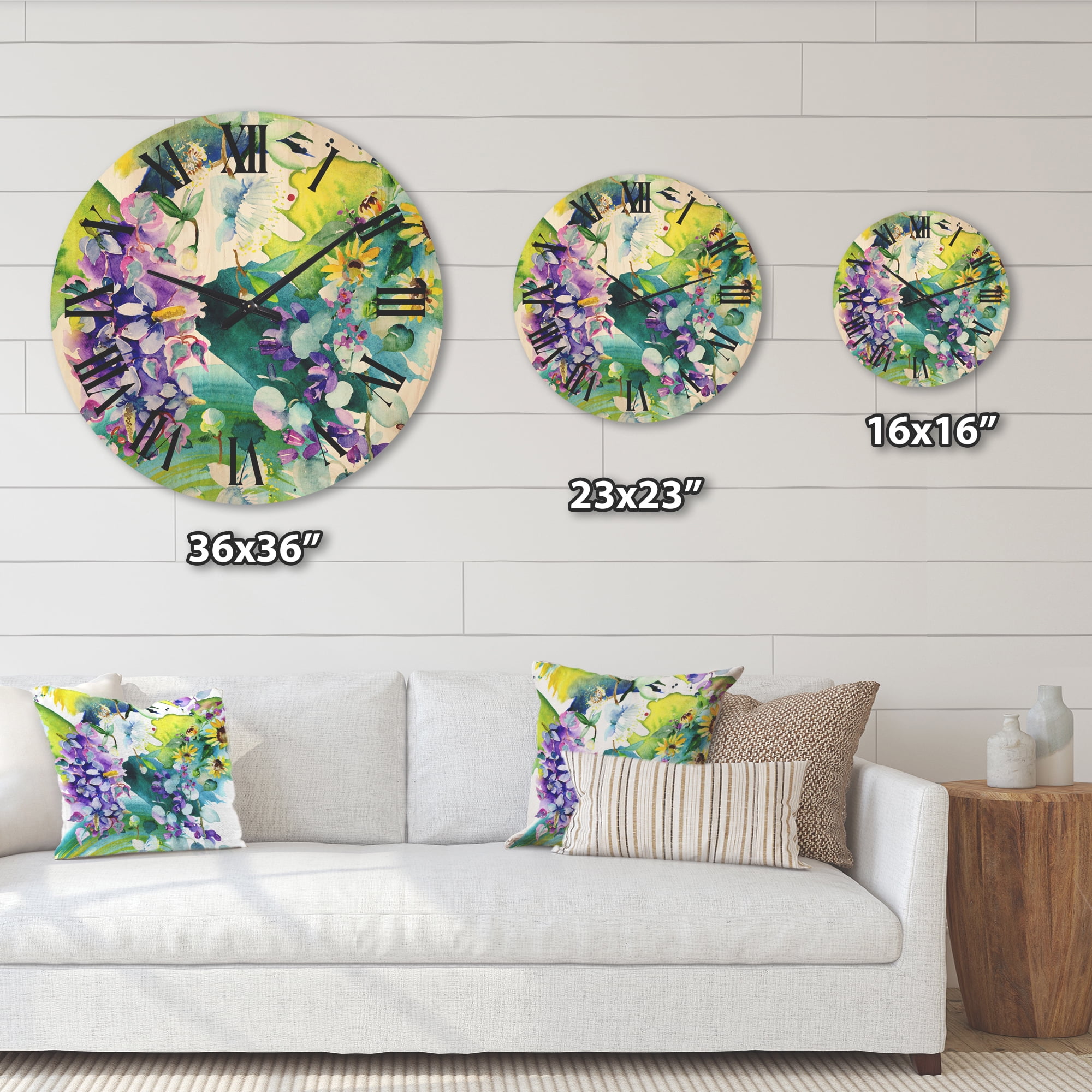 Designart 'Bouquet of Sunflowers and Wildflowers' Farmhouse Wood Wall Clock