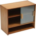 thumbnail image 2 of Miumaeov Small Storage Cabinet, Bamboo Kitchen Pantry Sideboard with 2 Sliding Striped Glass Doors,Countertop Storage Cabinet, 2 of 9