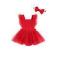 thumbnail image 1 of Xingqing 2 Pcs Barboteuse Bébé Fille Robe en Dentelle à Volants Manches Fleurs Taille Haute Tutu Combinaisons Bandeau, 1 of 7