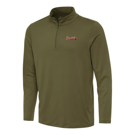 Men's Antigua Olive Atlanta Braves Reprocess Quarter-Zip Top
