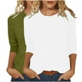 thumbnail image 1 of Bowake 2 Pcs Chemises à Manches 3/4 pour Femmes Col Rond Décontracté Hauts Basiques Couleur Unie Blouse pour Sorties, 1 of 5