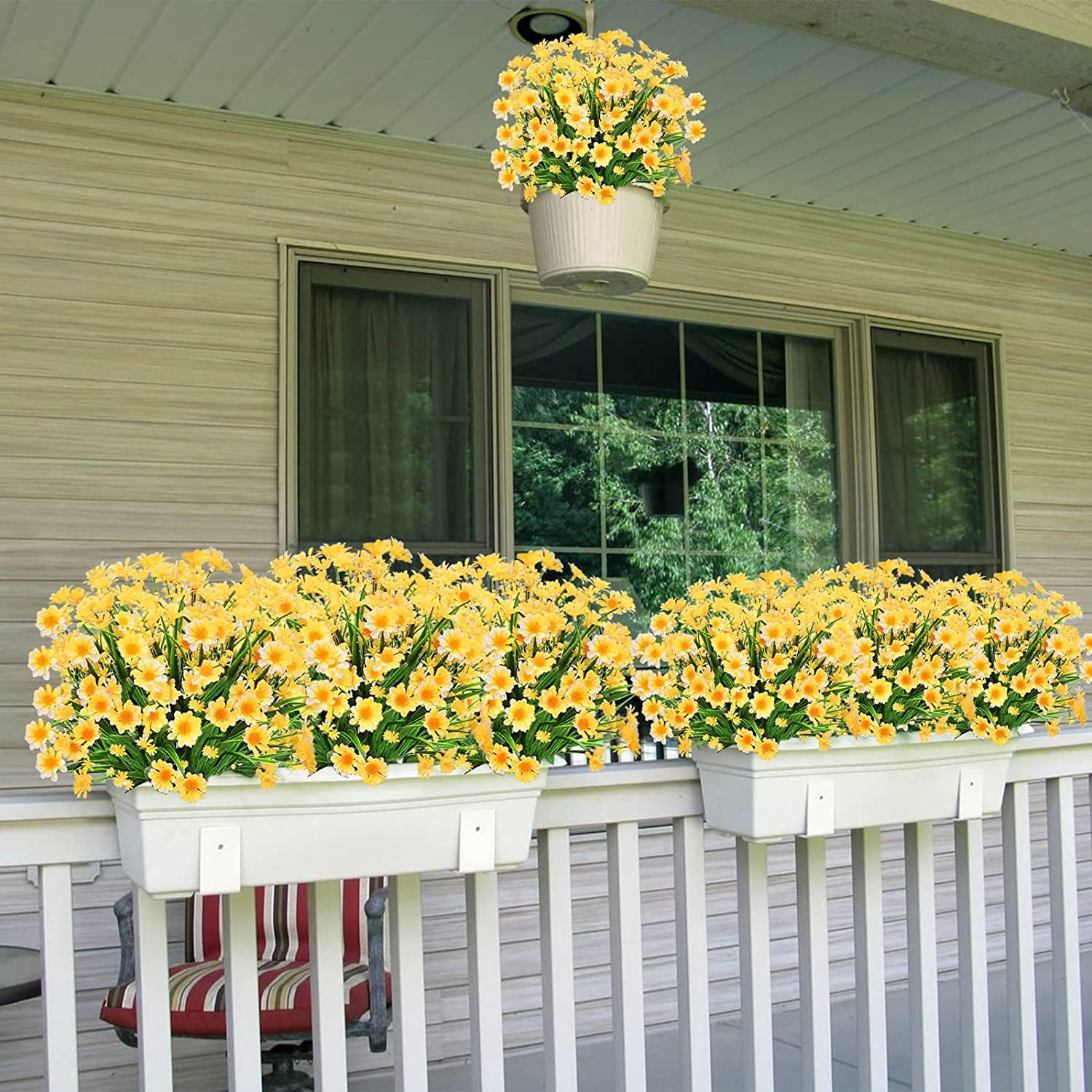 8 Bundles Daisy (376 Head) Artificial Flowers Outdoor Summer Decor UV Resistant Fake Flowers Faux Plastic Greenery Shrub Plant for Indoor Garden Home Porch Box Spring Décor(Yellow)