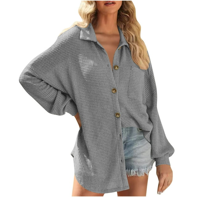 Besolor Womens Oversized Knit Shacket Jacket Casual Long Sleeve Button down Shirts Dressy Blouses Fall Tops