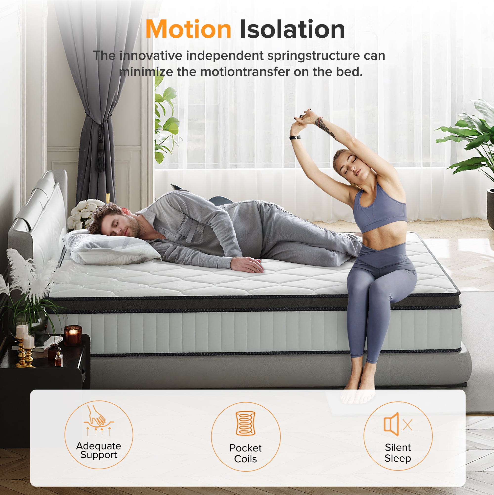 POSMOND 12 inch King Size Mattress, Cooling Gel Memory Foam Hybrid Mattress in a Box, Individually Pocketed Springs, Bamboo Charcoal Cotton, Motion Isolation, CertiPUR-US Certified, Medium Firm