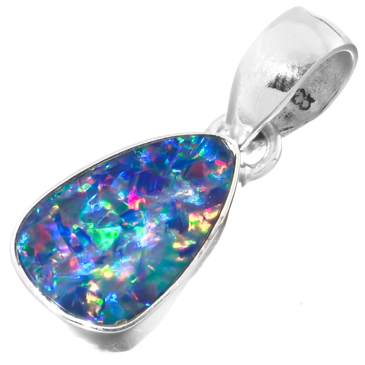 A lovely combination of a large and a small doublet opal set as a silver pendant