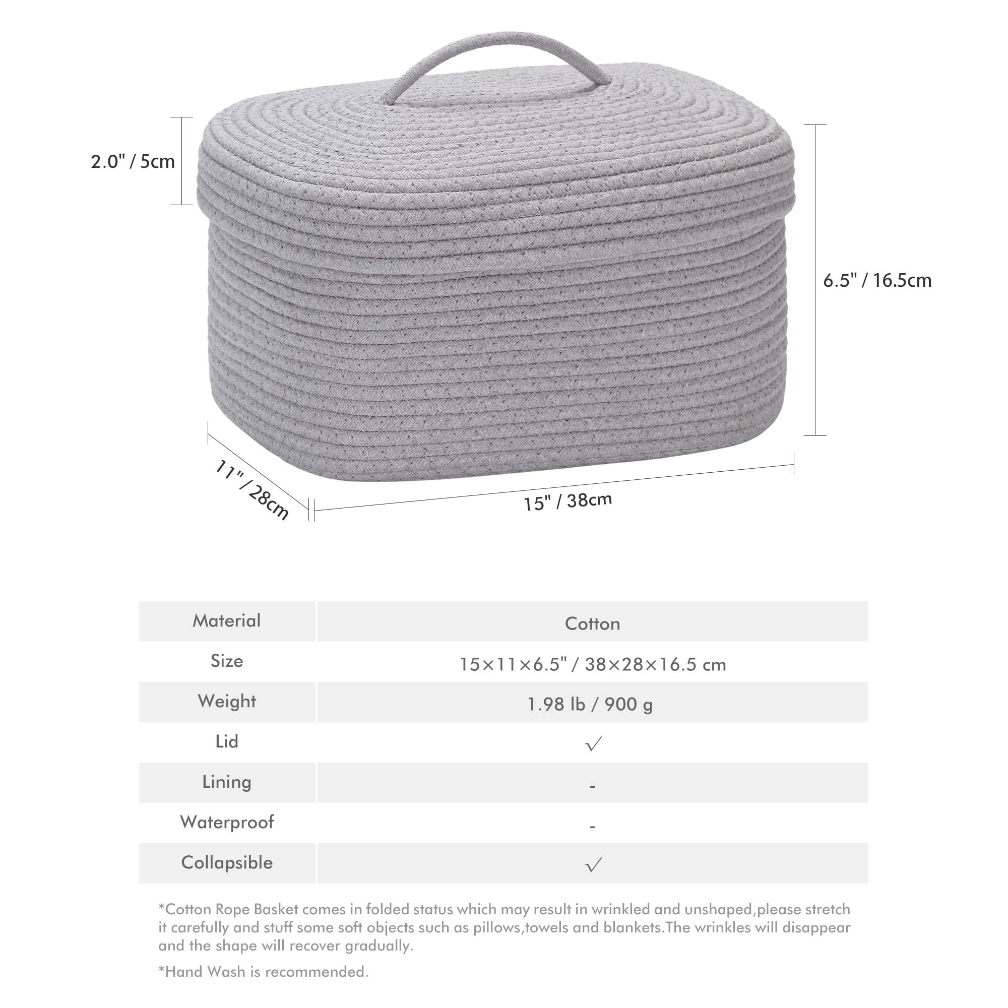 Sea Team Solid Print Collapsible Cotton Oval Storage Basket, Gray