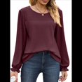 thumbnail image 1 of Camisas de Larga para Mujer, Cuello Redondo, Túnicas Informales Holgadas, Blusas Elegantes para el Trabajo, Ropa de Moda de Otoño 2025 Vino Tinto M, 1 of 10