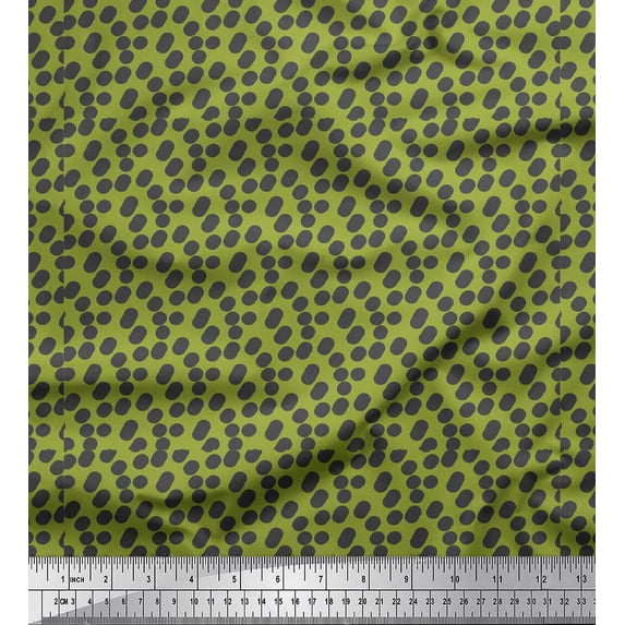 Soimoi Green Poly Georgette Fabric Brush Stroke & Dots Abstract Printed Fabric 1 Yard 52 Inch Wide