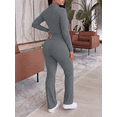 thumbnail image 3 of Two Piece Sets for Women Outfits Ribbed V Neck Top Flare Pants Set Track Suits Long Sleeve Top Jogger Legging Pants Lounge Workout Sets for women Grey 2XL, 3 of 5