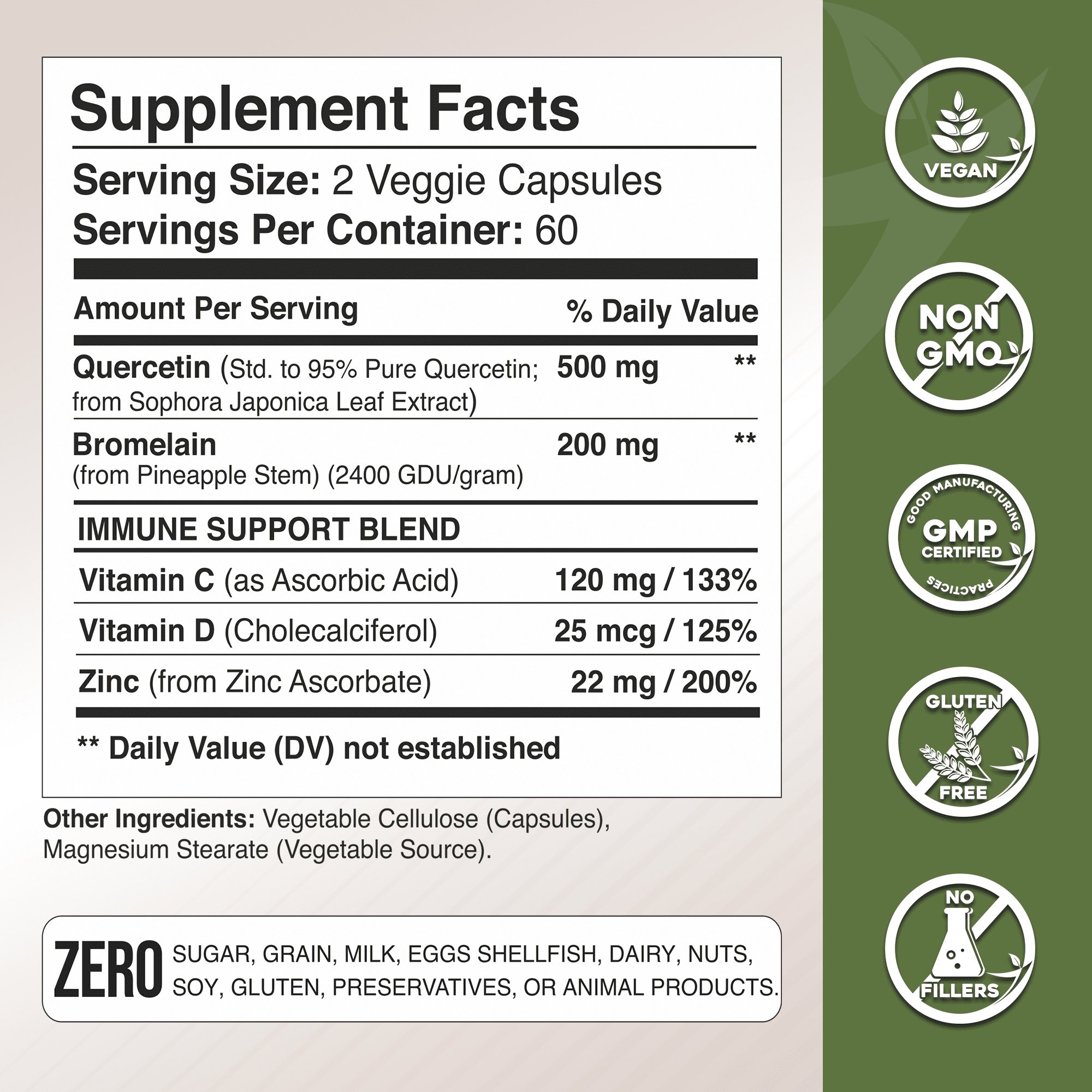 Gade Nutrition Quercetin with Bromelain, Vitamin D, Vitamin C and Zinc - 240 Veggie (Non-GMO, Gluten-Free, Vegan - Made in the USA)