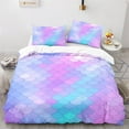 thumbnail image 1 of Ensemble de Literie Écailles de Poisson Colorées Simple Très Grand pour Enfants Fille Bleu Rose Mermaid Surface Imprimée Housse de Couette Polyester, 1 of 7
